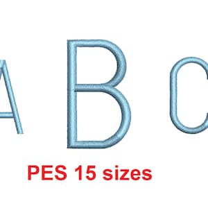 Peut inclure: Un motif de broderie bleu des lettres A, B et C. Les lettres sont soulignées d'une couleur bleu clair. Le texte "PES 15 tailles" est sous les lettres.