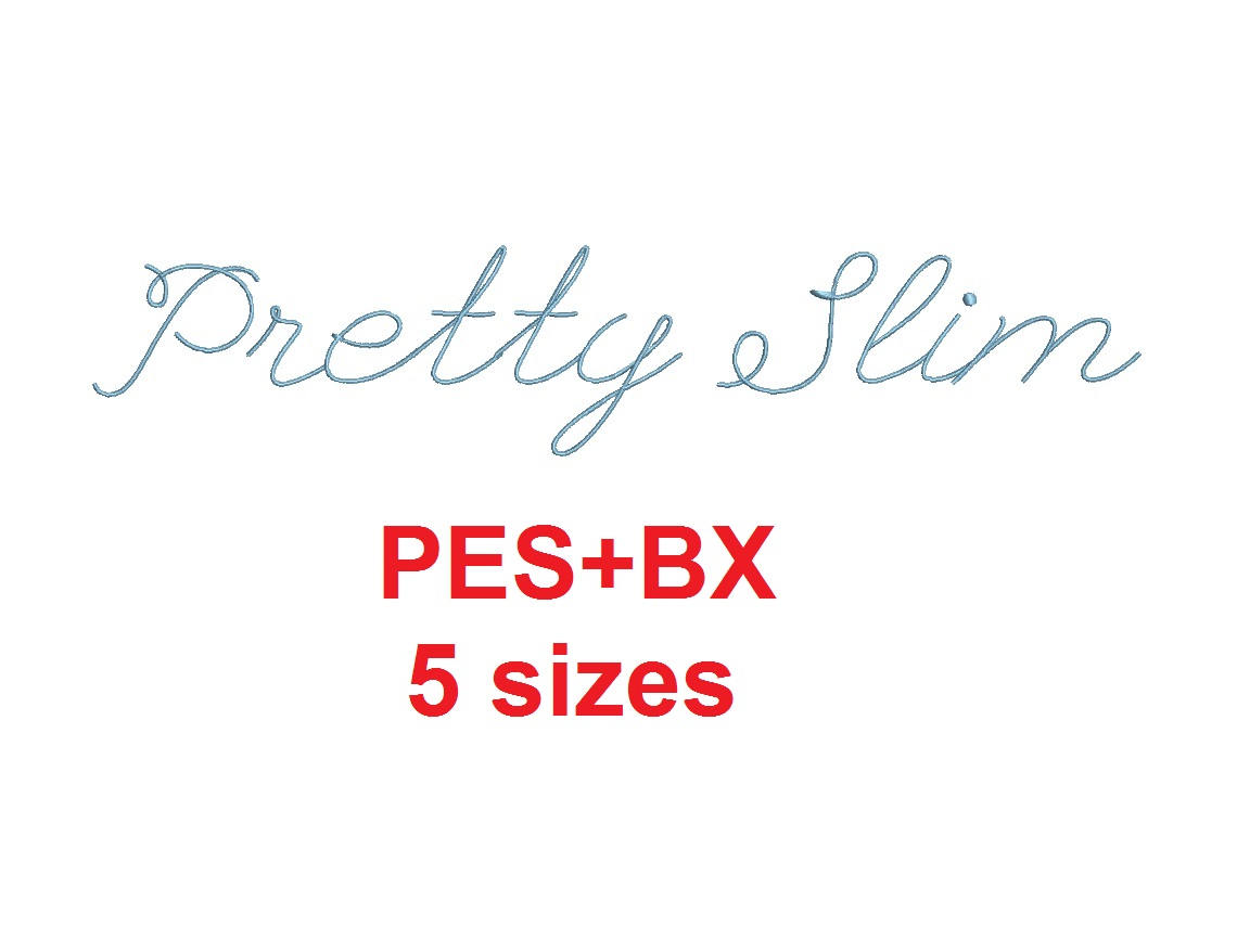 Pretty Slim Script Embroidery Font, PES BX, 5 Sizes embroidery font sample