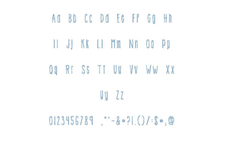 K&ouml;nnte beinhalten: Ein blaues Schriftalphabet mit Gro&szlig;- und Kleinbuchstaben, Zahlen und Satzzeichen.
