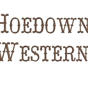 Hoedown Western fishtail embroidery font formats dst, exp, pes, jef and xxx, Sizes 1, 1.5 and 2 inches, instant download