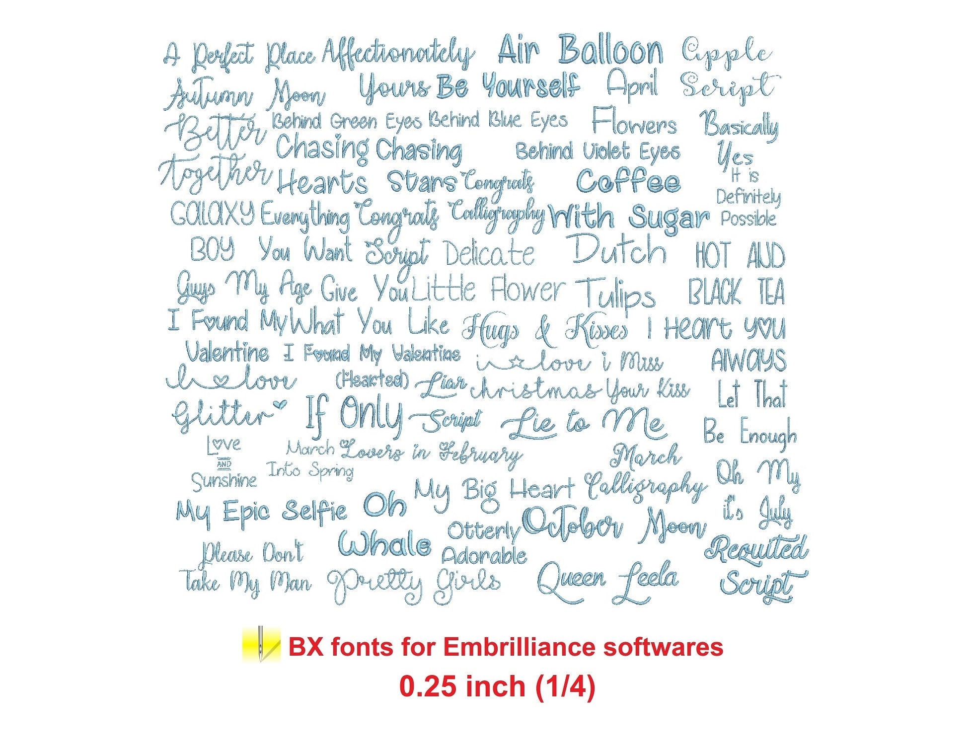Mistifonts© embroidery fonts Package 50 small BX 0.25" (1… embroidery font sample