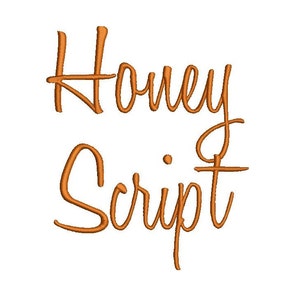 Könnte beinhalten: Honey Script Schriftart in Orange, eine Schriftart im handgeschriebenen Stil.