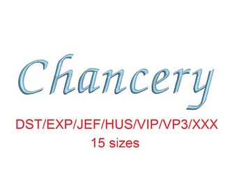 Chancery embroidery font dst/exp/jef/hus/vip/vp3/xxx 15 sizes small to large