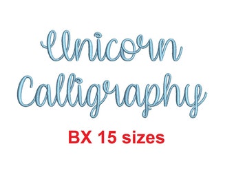 Unicorn Calligraphy embroidery BX font Sizes 0.25 (1/4), 0.50 (1/2), 1, 1.5, 2, 2.5, 3, 3.5, 4, 4.5, 5, 5.5, 6, 6.5, and 7" (MHA)