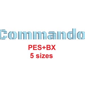 May include: Blue text that reads "Commando" with the words "PES+BX" and "5 sizes" below.