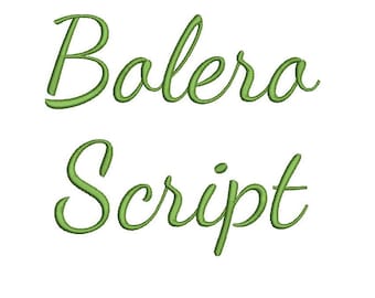 Bolero Script embroidery font bx (compatible with 17 machine file formats), dst, exp, pes, jef and xxx, Sizes 1, 1.5, 2 inches