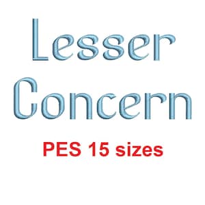 以下が含まれることがあります： 薄い青色の「Lesser Concern」刺繍デザイン。デザインは15サイズ展開で、PES形式です。