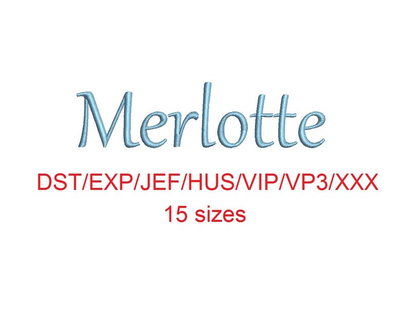 Merlotte embroidery font dst/exp/jef/hus/vip/vp3/xxx 15 sizes small to large image 1