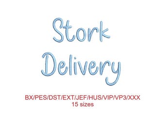 Stork Delivery embroidery font with commercial license (MHA)