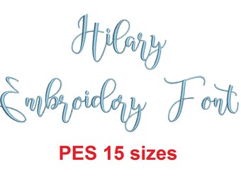 Hilary Script embroidery font PES format 15 Sizes 0.25 (1/4), 0.5 (1/2), 1, 1.5, 2, 2.5, 3, 3.5, 4, 4.5, 5, 5.5, 6, 6.5, and 7 inches