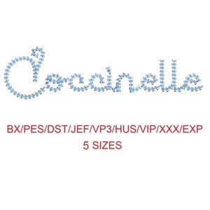 Coccinelle thin chain stitch machine embroidery font 5 sizes