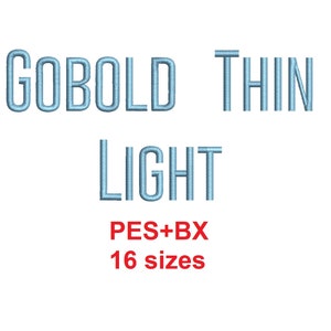 Gobold Thin block embroidery font formats PES+BX 16 sizes French and English alphabet with commercial license (SNAS)