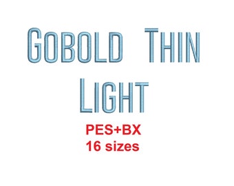 Gobold Thin block embroidery font formats PES+BX 16 sizes French and English alphabet with commercial license (SNAS)