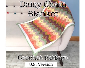 Daisy Chain Blanket Crochet PATTERN - Digital Download PDF file in US Terms