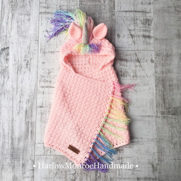 Hooded unicorn blanket PATTERN Rainbow Hair PDF Crochet Download UK terms