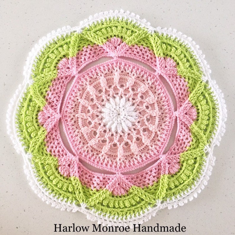 Wall Hanging Large pink lime colour yarn decorative fibre art crochet mandala boho dream catcher