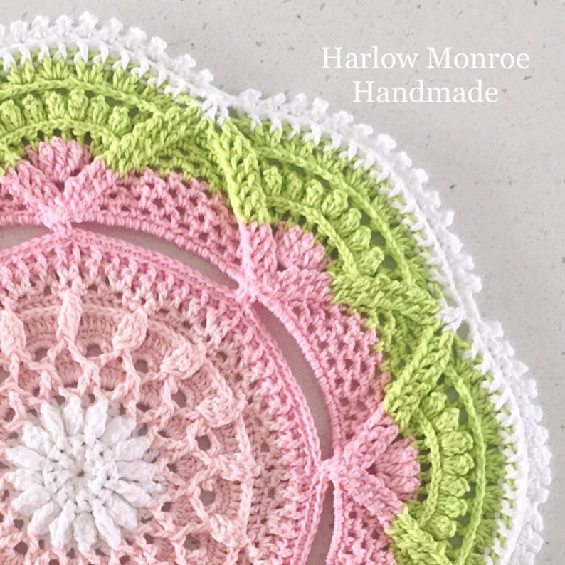 Wall Hanging Large pink lime colour yarn decorative fibre art crochet mandala boho dream catcher