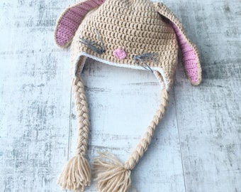 Bunny Rabbit Hat. Childrens Hat Floppy Ears Sparkly whiskers. Toddler Bonnet.