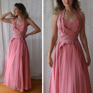 Peony Perfection Dress | vintage pink 50's formal gown / Fred Perlberg taffeta halter