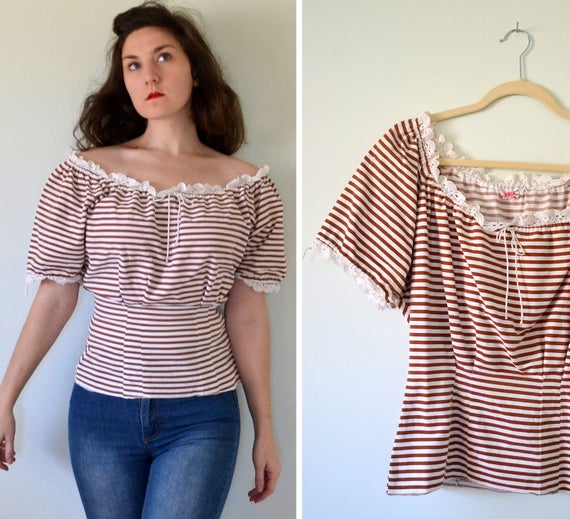 Carmelita Blouse | vintage 40's stripe peasant blo