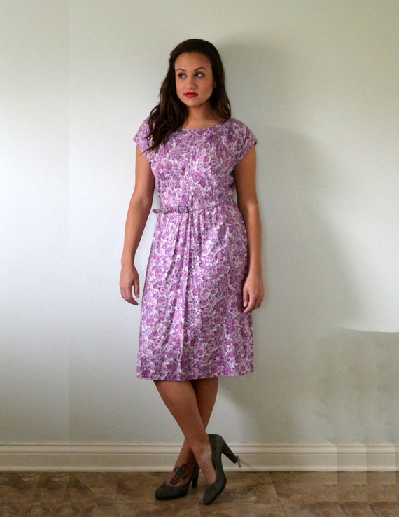 Orchid Garden Dress | vintage 60's violet rose pr… - image 5