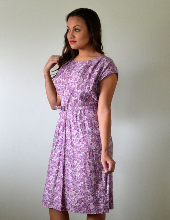 Orchid Garden Dress | vintage 60's violet rose pr… - image 2