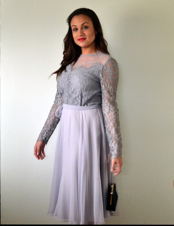 Silver Lining Dress | vintage 70's light gray chif