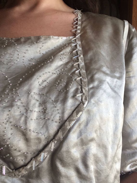 Elegant Era Dress | vintage 20's silver raw silk … - image 2