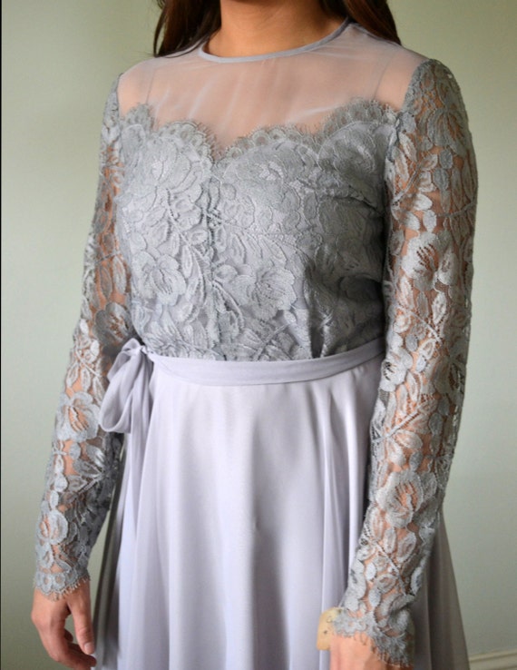 Silver Lining Dress | vintage 70's light gray chi… - image 4