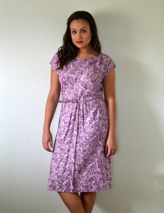 Orchid Garden Dress | vintage 60's violet rose pr… - image 1