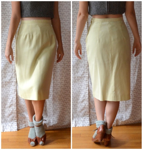 Lemon Crisp Skirt | Pastel Yellow 60's Pencil Ski… - image 3