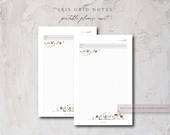 Iris Grid Notes Printable Planner Insert: Half Letter + A5 (Digital Download) Neutral Decorative Floral