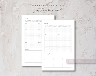 Meal Plan Printable Planner Insert:  A5 + Half Letter (Digital Download) | Neutral Minimal