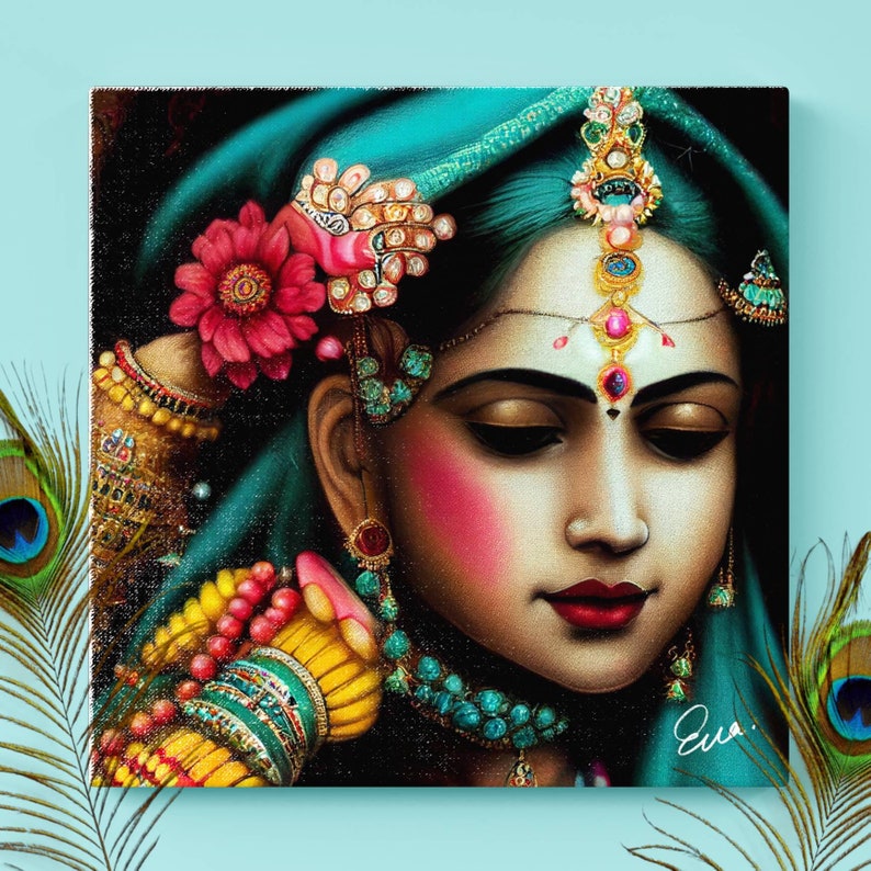Shri Radha Rani- Radha Krishna, Original Handmade Acrylic Painting - .br Shri Radha Rani- Radha Krishna, Original Handmade Acrylic Painting - .br