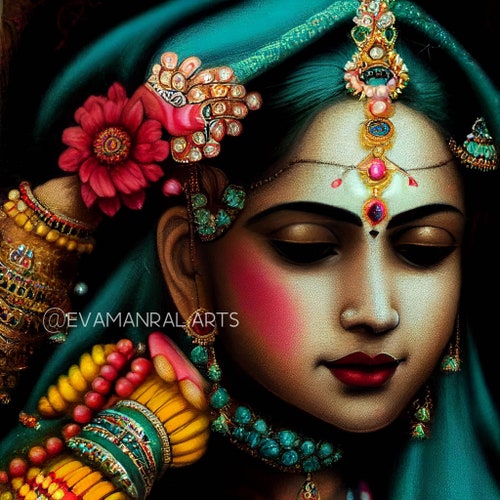 Shri Radha Rani- Radha Krishna, Original Handmade Acrylic Painting - .br Shri Radha Rani- Radha Krishna, Original Handmade Acrylic Painting - .br