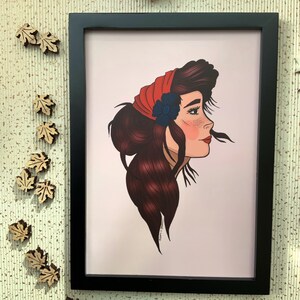 Art mural, Illustration de profil de fille, impression d’art, A5, carte postale, impression d’affiche de femme