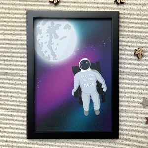 Arte mural de astronauta, ilustración, impresión artística, A5, postal, arte mural espacial, impresión de astronauta, póster de la luna