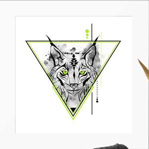 Tótem de espíritu animal de lince geométrico / Bobcat / Cartel de papel mate mejorado / Arte geométrico / Obras de arte originales / Espiritualidad / ZuskaArt