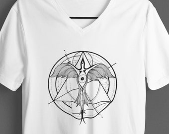 Phoenix ascending | Unisex V-Neck T-Shirt  | Sacred geometry | Graphic shirt | Third eye of Horus | Alchemy | Original artwork | ZuskaArt