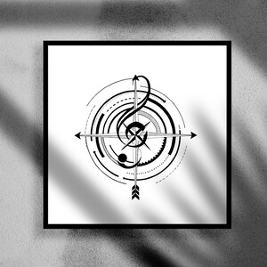 Sol key compass / Enhanced Matte Paper Poster / Geometrical Art / Ink Tattoo style / Black & White / Music Lover / ZuskaArt