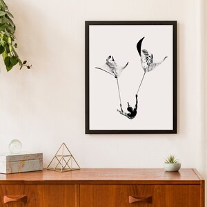 El vuelo / Rise & Fall / Enhanced Paper Poster / Manta ray kite surf / Original artwork / Pointillism / Stipple art Stippling dotwork