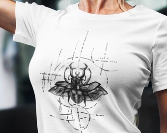 Organic Cotton Slim fit Unisex T-shirt | Geometric stag beetle | Abstract Insect / Bug Art | Minimalism Dot work | Pointillism | Ink Tattoo