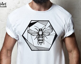 Honeycomb Bee | Unisex T-shirt | Geometric Art | Save The Bees | Ink Tattoo style | ZuskaArt