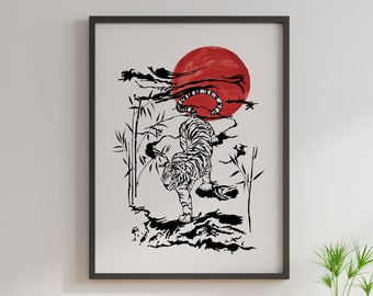 Asian tiger | Framed poster  | Wall Art Decor | Chinese astrology | Original artwork | Sumi-e art | Japanese ink artwork | Zodiac sign