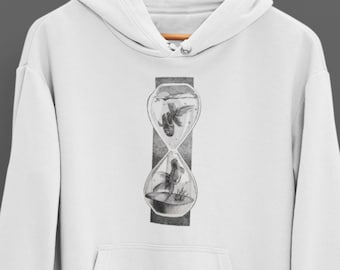 Apart but together |Unisex Heavy Hoodie / Sweatshirt | Two gold fishes swimming in an hourglass | Pointillism stippling