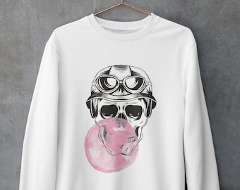 Sugar Skull with bubble gum balloon | Unisex Heavy Blend Crewneck Sweatshirt | Calaveras | Day of the dead | Aviator | ZuskaArt