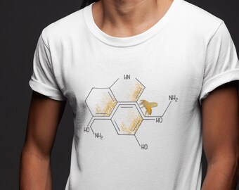 Organic Cotton Slim fit Unisex T-shirt | Nectar of life | Serotonin and dopamine chemical formulas | Happiness molecules | Honey bee | Happy