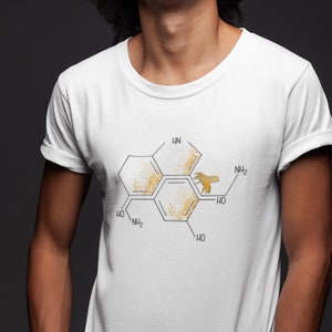 Organic Cotton Slim fit Unisex T-shirt | Nectar of life | Serotonin and dopamine chemical formulas | Happiness molecules | Honey bee | Happy