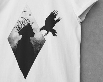 Organic Cotton Slim fit Unisex T-shirt | Mother Nature & Raven | Magic Crow | Gaia Shaman | Animal spirit guide graphic | Whimsical | Witch