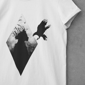 Organic Cotton Slim fit Unisex T-shirt | Mother Nature & Raven | Magic Crow | Gaia Shaman | Animal spirit guide graphic | Whimsical | Witch